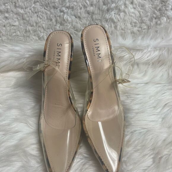 SIMMI London clear plastic sling back Leopard prints trim and heels Size 8 - Picture 3 of 8